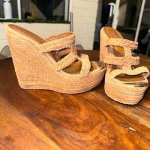 Jimmy Choo Braided Wedge Sandals in Tan